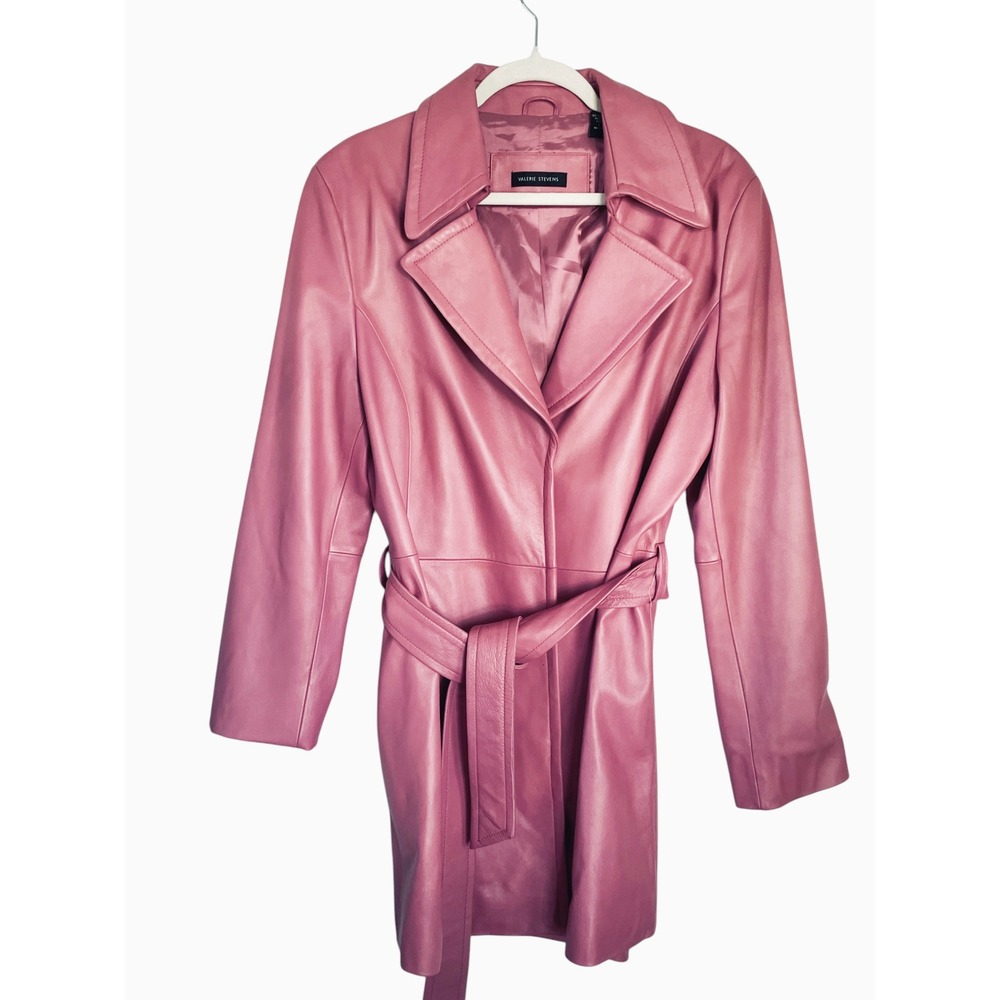 Valerie Stevens Pink Leather Trench Coat Vintage Y2K Size L (M) Modern Uniform